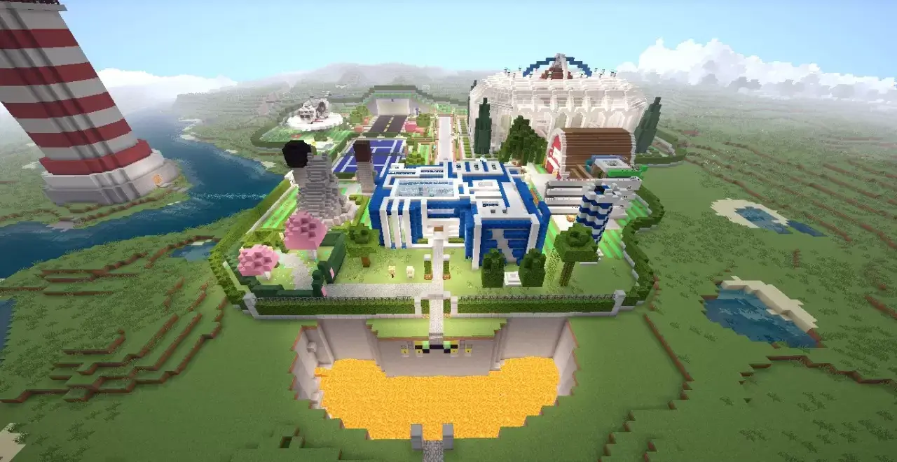 Map: Giant red stone house. Minecraft PE (Bedrock)